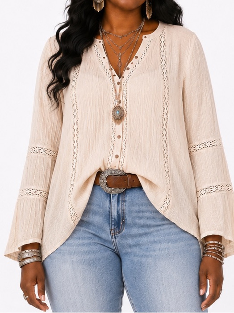 Primark cream crotchet detail gauzy long sleeve women’s US 16